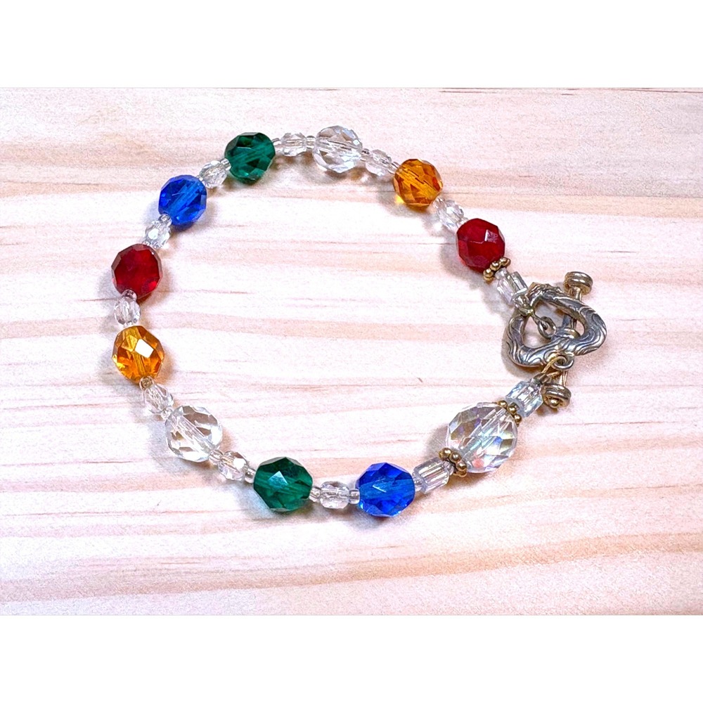 Crystal Bead Bracelet Women 7in Multicolor Good Heart Toggle Clasp
